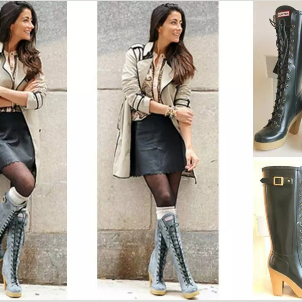 New! Rare HUNTER Lapins Platform Heel Rain Boots!